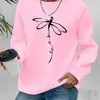 Moletom Transfronteiriço Feminino "Let It Fly" Estampa de Libélula Gola Redonda - Fleece Macio para Primavera e Outono