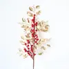 Flores Artificiales Doradas, Flores Artificiales de Eucalipto, Hojas Doradas, Flores de Nochevieja, Adornos de Cubo de Bendición de Año Nuevo, Frutas Rojas Simuladas, Frutos de Acebo