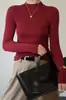 Suéter de punto fino para mujer de lana 100%, 60 hilos, 16 puntadas, sin costuras, cuello medio alto, para principios de otoño, delgado y estilizado, como prenda base