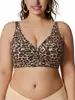 Sujetador cruzado de Amazon sin costuras, cuello en V, talla grande, estampado de leopardo, sin varillas, con efecto push-up y elevación, hecho de tela de seda helada, para mujer
