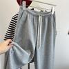 Pantalones Casuales de Pierna Ancha con Dobladillo Crudo Delgados de Primavera para Mujer, Rectos, Cropped, Elásticos, de Cintura Alta, Holgados, Adelgazantes
