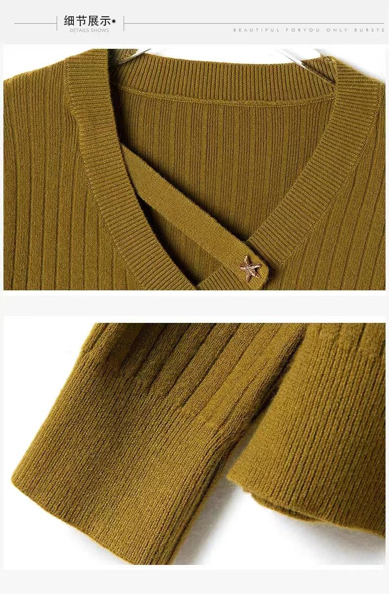 商品详情图_短款毛衣秋装2023年新款女装时尚洋气v领针织打