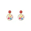 Brincos de Gota de Óleo com Flores Secas Vintage Estilo Francês para Mulheres, Brincos de Menina Pastoral Âmbar de Nicho, Presilhas de Orelha Espiral de Mosquito, Acessórios de Orelha
