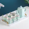 Conjunto de Cerâmica para Água de Luxo Leve com Bandeja, Xícaras de Chá para Sala de Estar, Conjunto de Chá, Bule, Conjunto Doméstico de Alto Padrão com Bandeja, Presente de Inauguração
