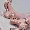 Sandalias de Banquetes de Ballet Lolita con Hebilla de Una Tira Estilo Francés Impermeables Plataforma Color Champaña Tacones de Aguja con Lazo para Mujer