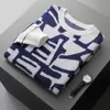24 Nuevos Suéteres de Cachemira Jacquard para Otoño e Invierno para Hombre de Cuello Redondo Engrosado Suéter Pulóver Holgado Casual Combinación de Colores Camisa de Punto Base