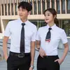 Camisa de sarga fina para hombre y mujer manga corta camisa blanca para hombre camisa azul para mujer cuello blanco de negocios rosa