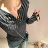 95% Algodón Chic Coreano Rayas Chic Camiseta de Botones Manga Larga para Mujer Principios de Primavera y Otoño Nuevo Elegante Delgado Casual Top