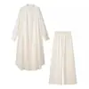 Atacado de roupas femininas transfronteiriças 2026 outono novo moda europeia e americana slim-fit listrado casaco longo conjunto de calças casuais