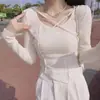Estilo Deseo Puro Chic Camiseta Básica Adelgazante con Tirantes Cruzados Top Corto Sexy Diseño Nicho Femenino Camiseta de Manga Larga