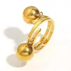 Anel/Pulseira Tendência Estilo Ins Europeu e Americano Cruzado Simples e Versátil Personalizado Anel de Bola Dupla em Aço Inoxidável Banhado a Ouro 18K para Mulheres