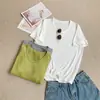Verde Abacate Grande Gola U Tricô Cor Sólida Manga Curta Camiseta Feminina Verão Fina Leve Preguiçoso Solta Top Camiseta Feminina