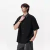 2026 Nuevo Estilo Estilo Old Money Camisa con Cuello Manga Corta Cardigan Unisex Manga en T Chaqueta Holgada Casual Top de Media Manga