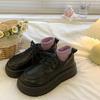 Zapatos de Piel Pequeños con Cordones en el Dedo Gordo para Mujer Primavera Nuevo Estilo Retro Británico Plataforma Suela Gruesa Zapatos Individuales