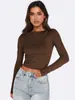 Amazon Top Corto de Punto Acanalado de Manga Larga Estilo Chica Picante Ajustado Camisa Base Y2K Versátil para el Trabajo