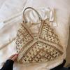 Bolso de paja tejido nuevo para Otoño e Invierno, bolso tejido de red para mujer, estilo coreano, color de contraste, gran capacidad, bolso de hombro o axila para el día a día