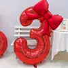 Globo Digital Rojo con Lazo de 32 pulgadas Decoración Fiesta Primer Año Ambiente Lugar de Cumpleaños Montaje Accesorios Venta al por Mayor