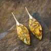 Nuevos pendientes colgantes de hojas de piedra natural bohemios europeos y americanos de moda, joyería retro de estación independiente transfronteriza.