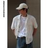 Verão Novo japonês vintage Jacquard Series Ming Line camisa manga curta homens moda solto casal casual cor camisa