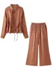 Conjunto de Dos Piezas para Mujer de Estilo Europeo y Americano, Color Sólido, con Cinturón de Corbata, Camisa Fluida y Pantalones Largos, Mangas Largas, Nuevo para la Primavera de 2026