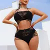 Conjunto de lingerie sexy transfronteiriço, bodycon transparente vazado plus size, conjunto de duas peças em malha vazada sexy