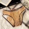 Calcinha Sexy Renda Estampa Leopardo Bell para Mulheres 10A Forro Antibacteriano Puro Desejo Malha Respirável Vazada 15cm de Entreperna