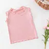 Camiseta de verano para niña de manga corta cuello redondo ropa infantil coreana nuevo chaleco infantil color liso tejido de punto 6 top interior