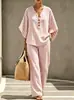 Nuevo Traje Casual a Rayas con Cuello en V para Mujer Verano Holgado Pantalones de Pierna Ancha Conjunto de Dos Piezas Estilo Europeo Moda Artículo de Tendencia 2026