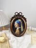 Marco de fotos retro de estilo francés para sala de estar, dormitorio, adornos, pintura decorativa, estilo europeo, ligero, de lujo, tallado, ovalado, colgante, marco de cristal.