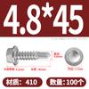 Tornillo autorroscante de cabeza hexagonal exterior de acero inoxidable 304, cola de milano, color zinc, autoperforante, color acero, M4,2 M6,3