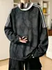 Sudadera de estilo universitario a rayas para hombre, colección de otoño, cuello redondo, corte holgado, diseño retro tie-dye, marca de moda, peso pesado, sin capucha