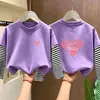 Camiseta de Manga Larga para Niña, Camiseta Básica de Algodón Puro para Niños, Nuevo Estilo Otoño 2026, Top de Retazos Rayados Estampado para Niñas