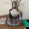 Bolso de Hombro a Cuadros para Mujer de Gran Capacidad Bolso de Lona Perezoso Bolso de Doble Cara para Viajero Mochila Escolar para Mujer