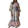 Novedad Otoño 2026 Ropa Femenina Transfronteriza Europea y Americana Estilo Retro Manga de Linterna Vestido Largo Estampado