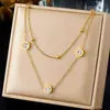 Modelo Más Vendido Transfronterizo: Collar Doble Capa con Colgante de Número Romano Incrustado de Diamantes, Collar con Colgante Redondo en Capas de Acero Inoxidable Chapado en Oro