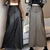 Falda de Cuero PU Retro Otoño Invierno 2026 para Mujer, Versátil, de Cintura Alta, Adelgazante, de Longitud Media con Abertura, Falda de Corte A que se Ajusta a la Cadera