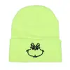 Animación Cartoon Europea y Americana Monstruo de Pelo Verde Grinch Gorro de Punto Bordado Suéter Gorro Cálido Hip-Hop Gorro de Lana