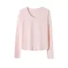 Top de punto de cáñamo puro para mujer, cuello en V, manga larga, suave y ligero, no es sudadera, camisa base de color liso versátil y elegante