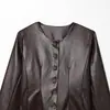 Bestseller transfronterizo de AliExpress producto nuevo primavera 2026 elegante abrigo de cuero de un solo botón con cuello redondo y manga larga