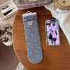 Calcetines de oso de dibujos animados hasta la pantorrilla para mujer, estilo coreano de otoño, calcetines de algodón lindos con volantes, calcetines largos versátiles para estudiantes