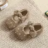 Zapatos Peludos de Lunares Estilo Chanel Pequeños 2026 Otoño/Invierno Nueva Versión Coreana Zapatos de Princesa para Niñas con Lazos Zapatos Pequeños de Cuero con Más Terciopelo