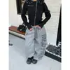 Comercio Transfronterizo Zhenzhen Muy Perezoso Retro Americano Estampado de Letras Engrosados Pantalones Casuales para Mujer Otoño e Invierno Cálidos Sueltos Pierna Ancha