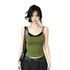 210G40 Piezas Algodón Puro Color de Contraste Lunares Camisola para Mujer Falso Dos Piezas Sin Mangas Ropa Exterior Superior Gris