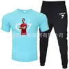 Moda de Comércio Exterior Camiseta Masculina de Manga Curta Calça Terno Casual Gola Redonda Cor Lisa Estampa de Letras Roupa Esportiva Casual