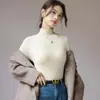 Camisa Básica Andi Veludo Outono-Inverno Slim Fit Gola Alta para Mulheres, Nova Camada Interna Versátil e Estilosa, Suéter de Tricô Slim Fit Emagrecedor