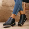 Botas de tornozelo com salto anabela de inverno para mulheres 2026 novo modelo tamanho grande plataforma de sola grossa zíper lateral botas de moda transfronteiriças em estoque