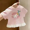 Conjunto de Duas Peças Manga Curta com Shorts para Meninas Verão Novo Estilo Menina Fofa Bebê Menina Estilo Princesa Bolinhas Manga Curta Tendência