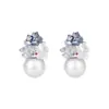 Pendientes de Plata de Ley S925 con Aguja Estilo Coreano Cristal Azul Degradado Perla para Mujer 2026 Nuevos Pendientes de Nicho Únicos
