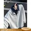Estilo Americano Temperamental 2026 Bloco de Cores Gola Alta Meio Zíper Moletom Masculino Primavera Casal Solto Pulôver Novo Preto