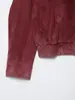 Top Casual Confortable Transfronterizo para Mujer de Ante y Terciopelo Cuello Alto Cremallera Bolsillos de Parche Dobladillo Elástico Bomber Corto
